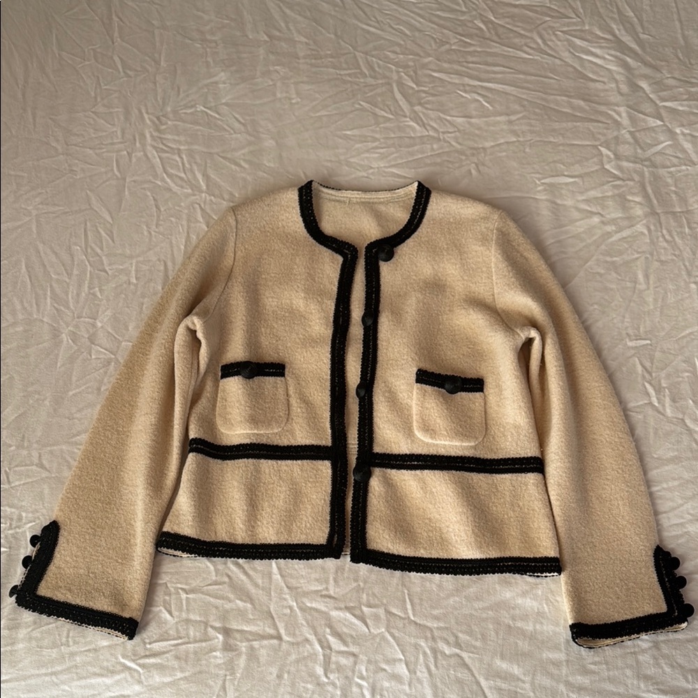 Chanel-style Cream and Black Women's wool Jacket